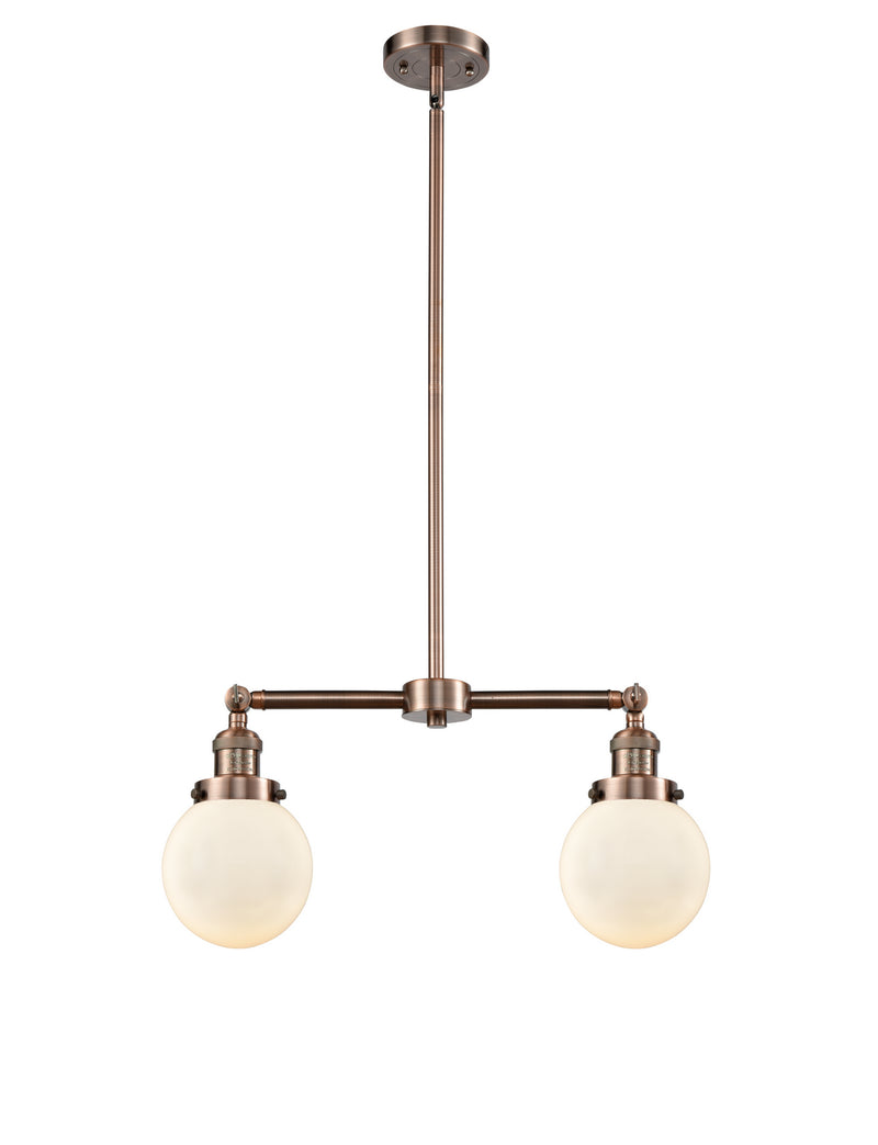 Innovations 209-AC-G201-6 Two Light Island Pendant, Antique Copper