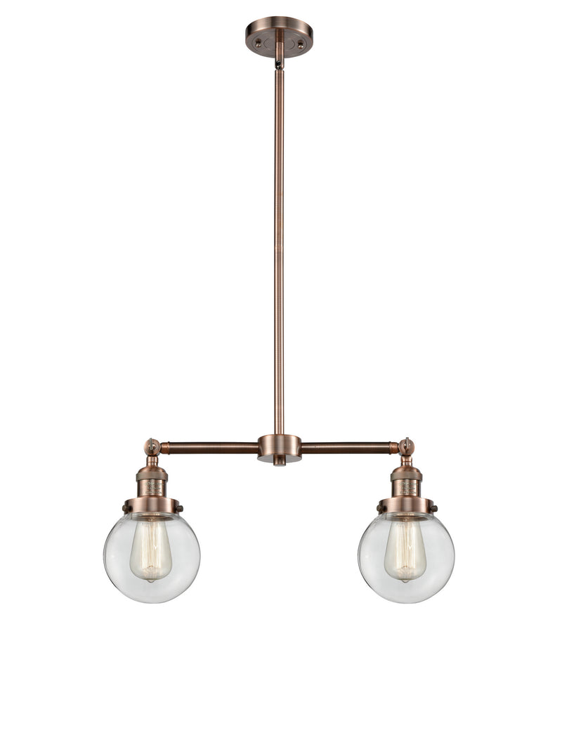 Innovations 209-AC-G202-6 Two Light Island Pendant, Antique Copper