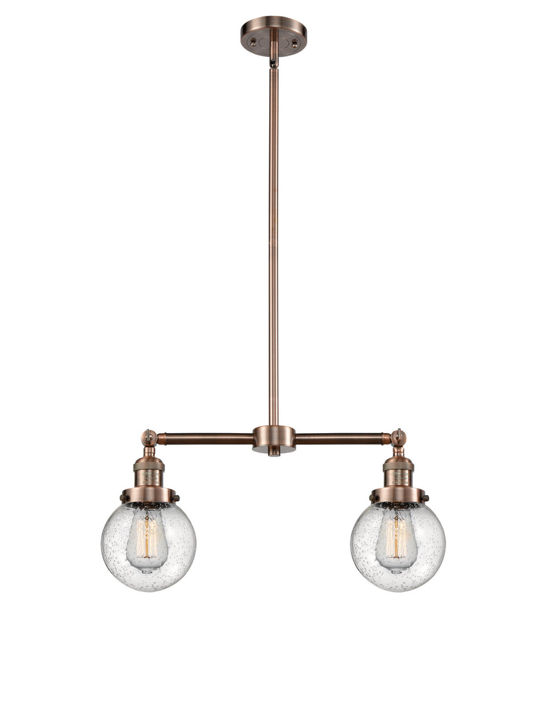 Innovations 209-AC-G204-6 Two Light Island Pendant, Antique Copper