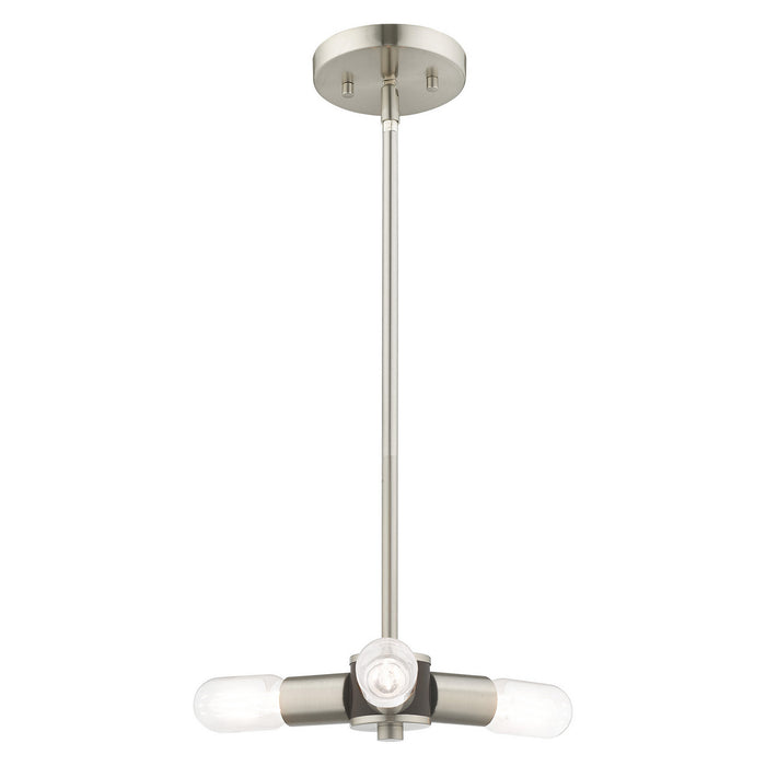 Livex Lighting 51133-91 Three Light Mini Chandelier, Brushed Nickel w/ Bronzes