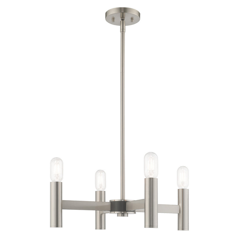 Livex Lighting 51134-91 Four Light Mini Chandelier, Brushed Nickel w/ Bronzes