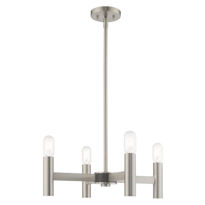 Livex Lighting 51134-91 Four Light Mini Chandelier, Brushed Nickel w/ Bronzes
