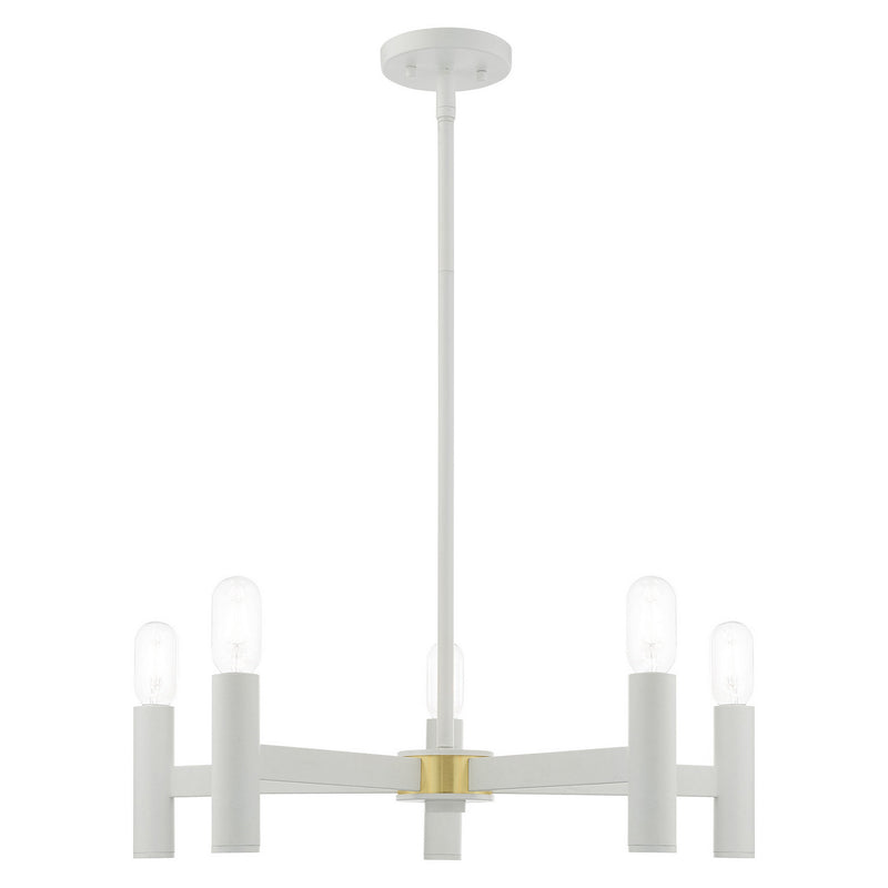 Livex Lighting 51135-03 Five Light Chandelier, White w/ Satin Brasss