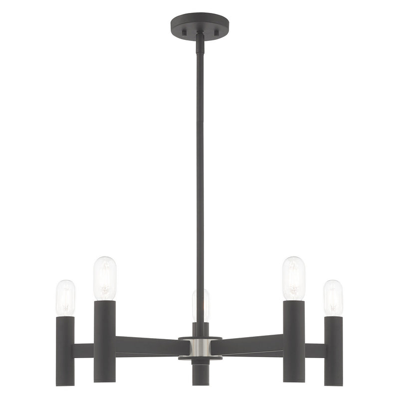 Livex Lighting 51135-76 Five Light Chandelier, Scandinavian Gray w/ Brushed Nickels