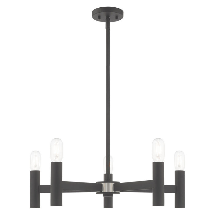 Livex Lighting 51135-76 Five Light Chandelier, Scandinavian Gray w/ Brushed Nickels