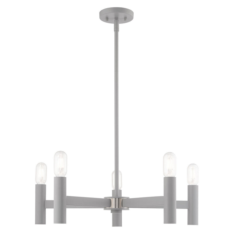 Livex Lighting 51135-80 Five Light Chandelier, Nordic Gray w/ Brushed Nickels