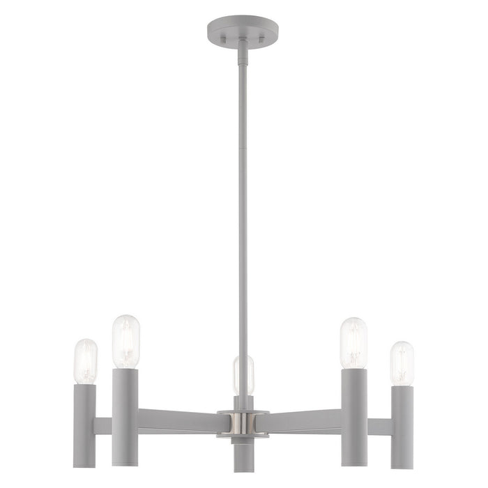 Livex Lighting 51135-80 Five Light Chandelier, Nordic Gray w/ Brushed Nickels