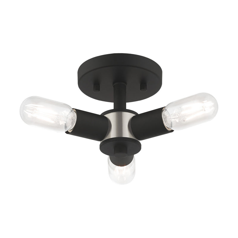 Livex Lighting 51137-04 Three Light Ceiling Mount, Black w/ Brushed Nickels