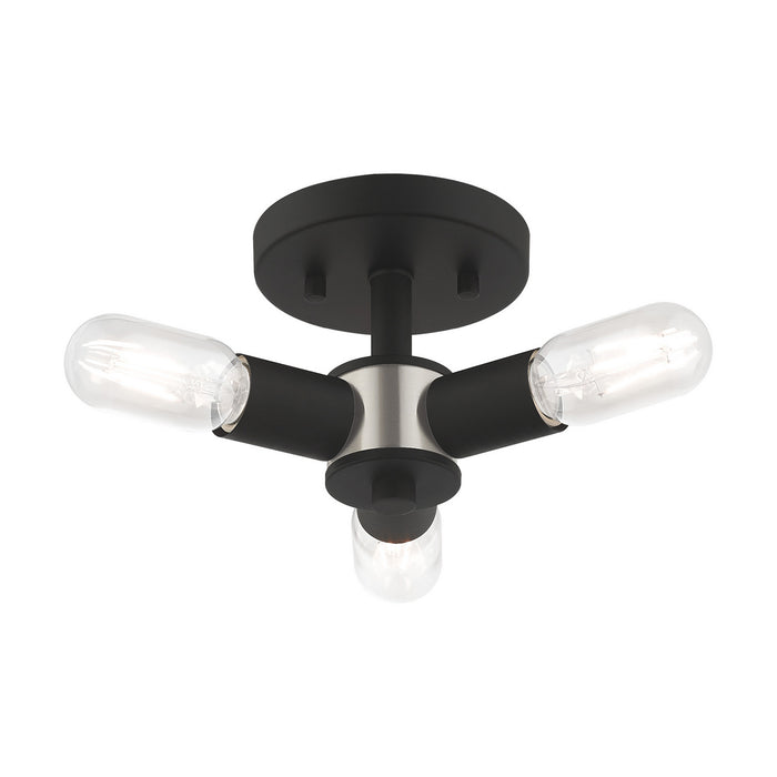 Livex Lighting 51137-04 Three Light Ceiling Mount, Black w/ Brushed Nickels
