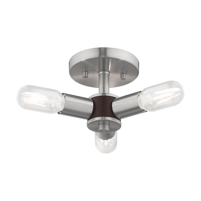 Livex Lighting 51137-91 Three Light Ceiling Mount, Brushed Nickel w/ Bronzes