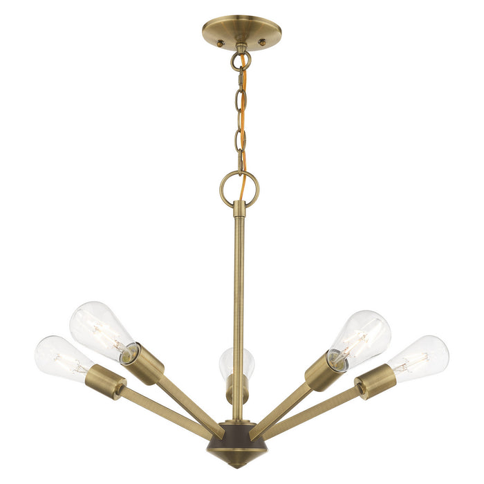 Livex Lighting 51155-01 Five Light Chandelier, Antique Brass w/ Bronze
