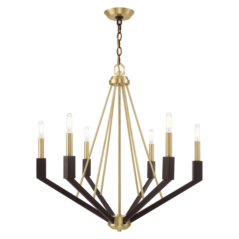 Livex Lighting 51166-12 Six Light Chandelier, Satin Brass & Bronze