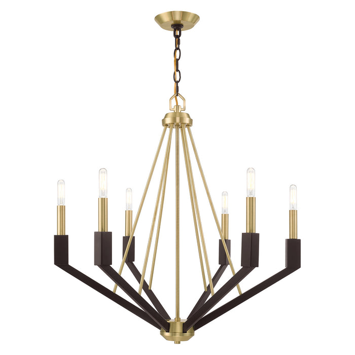 Livex Lighting 51166-12 Six Light Chandelier, Satin Brass & Bronze