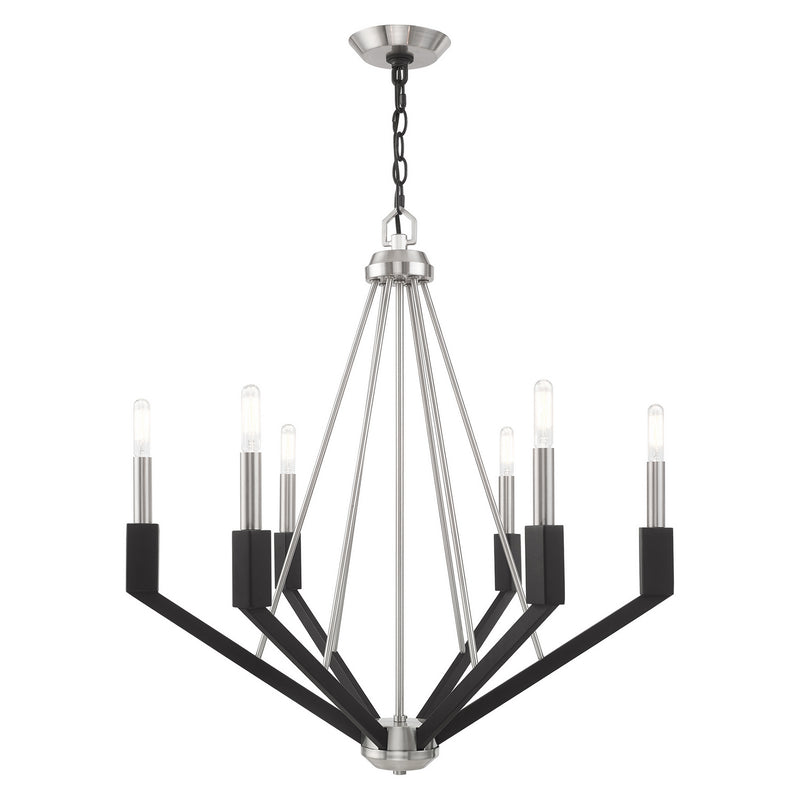 Livex Lighting 51166-91 Six Light Chandelier, Brushed Nickel & Black