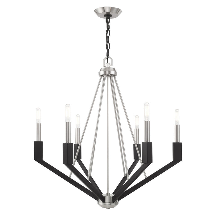 Livex Lighting 51166-91 Six Light Chandelier, Brushed Nickel & Black