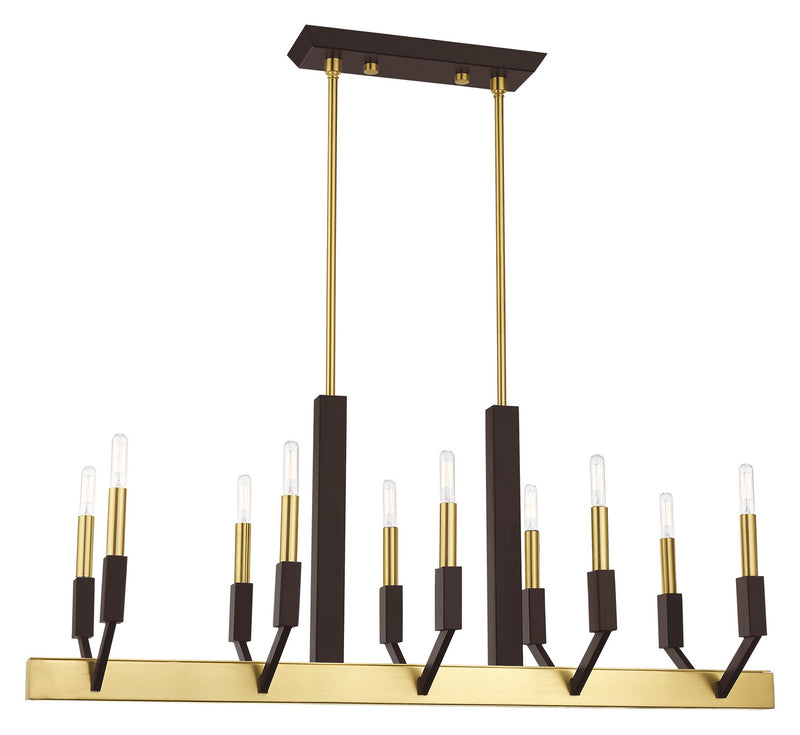 Livex Lighting 51168-12 Ten Light Linear Chandelier, Satin Brass & Bronze