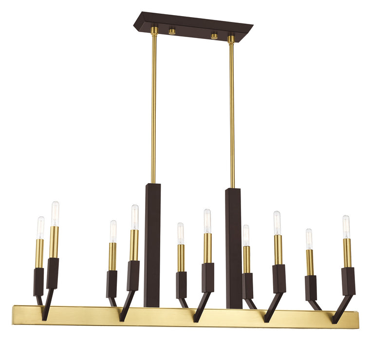 Livex Lighting 51168-12 Ten Light Linear Chandelier, Satin Brass & Bronze