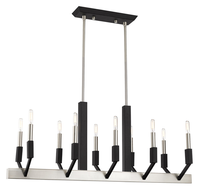 Livex Lighting 51168-91 Ten Light Linear Chandelier, Brushed Nickel & Black