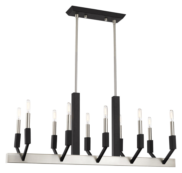 Livex Lighting 51168-91 Ten Light Linear Chandelier, Brushed Nickel & Black