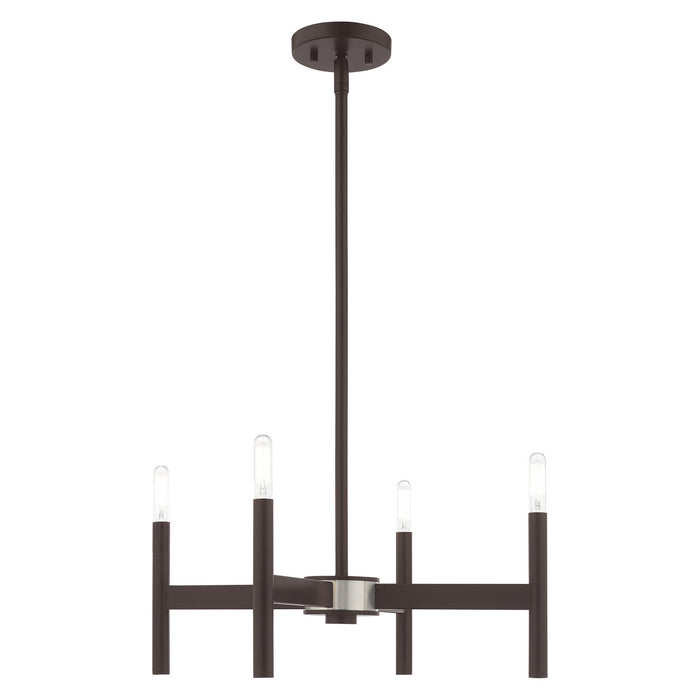 Livex Lighting 51174-07 Four Light Mini Chandelier, Bronze w/ Brushed Nickels