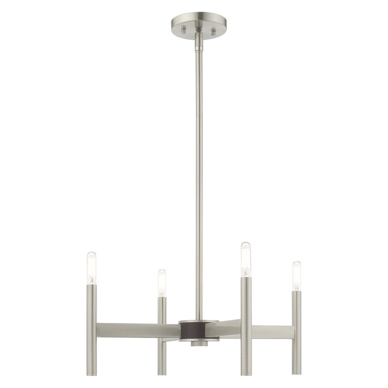 Livex Lighting 51174-91 Four Light Mini Chandelier, Brushed Nickel w/ Bronzes