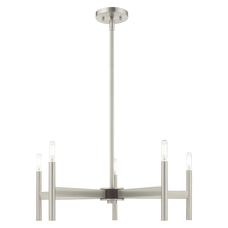 Livex Lighting 51175-91 Five Light Chandelier, Brushed Nickel w/ Bronzes