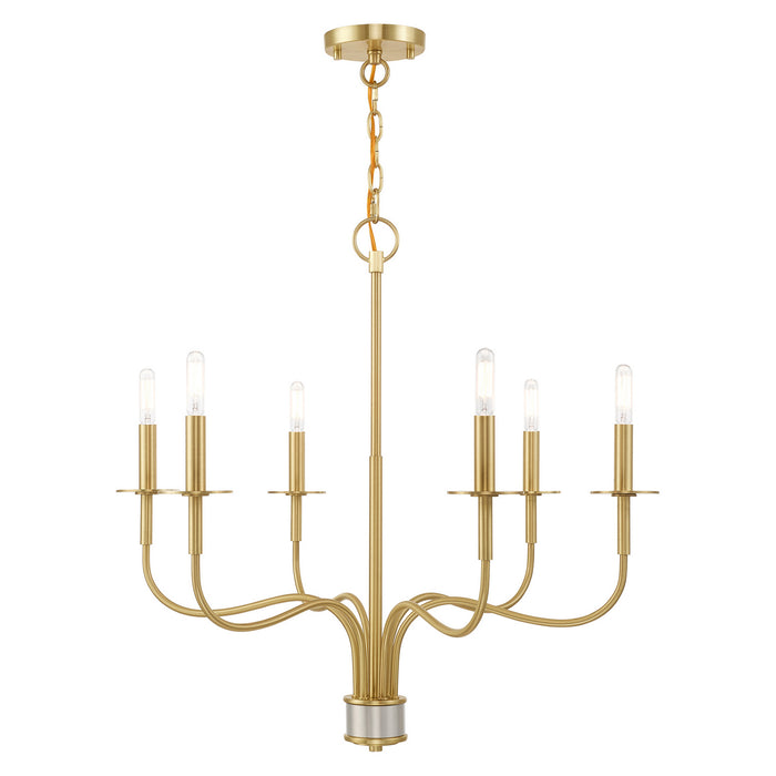 Livex Lighting 51326-12 Six Light Chandelier, Satin Brass w/ Brushed Nickel