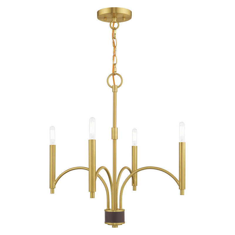 Livex Lighting 51334-12 Four Light Mini Chandelier, Satin Brass w/ Bronze