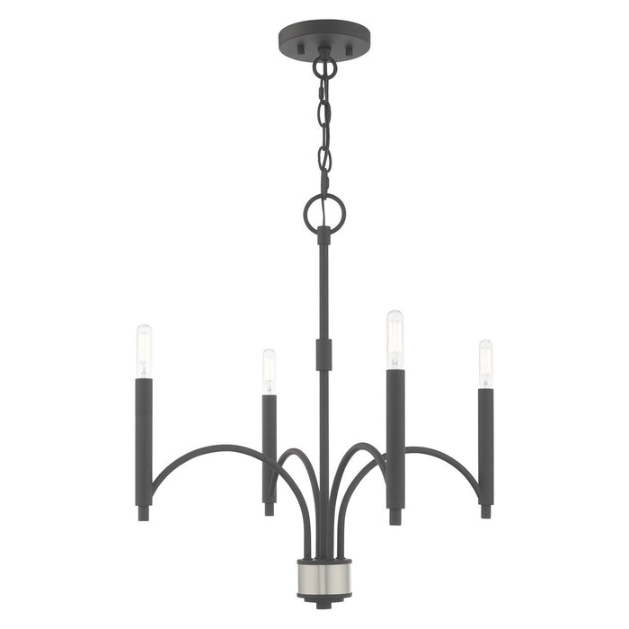 Livex Lighting 51334-76 Four Light Mini Chandelier, Scandinavian Gray w/ Brushed Nickel