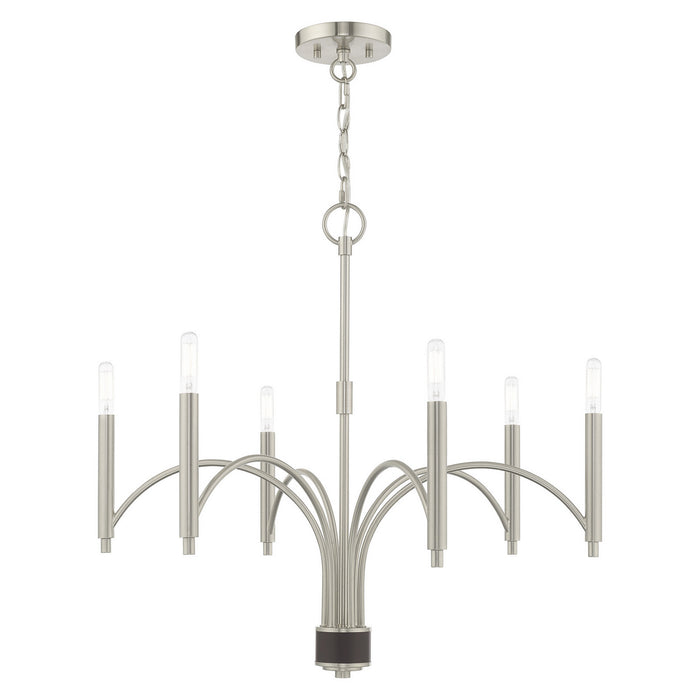 Livex Lighting 51336-91 Six Light Chandelier, Brushed Nickel w/ Bronze