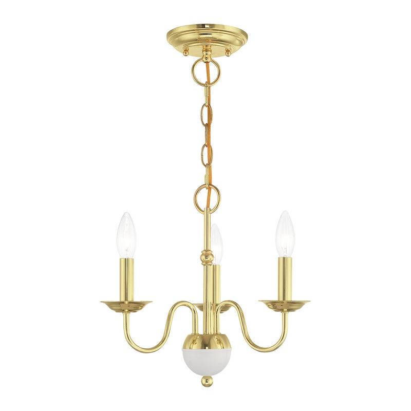 Livex Lighting 52163-02 Three Light Mini Chandelier, Polished Brass w/ White