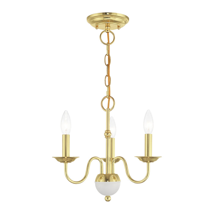 Livex Lighting 52163-02 Three Light Mini Chandelier, Polished Brass w/ White