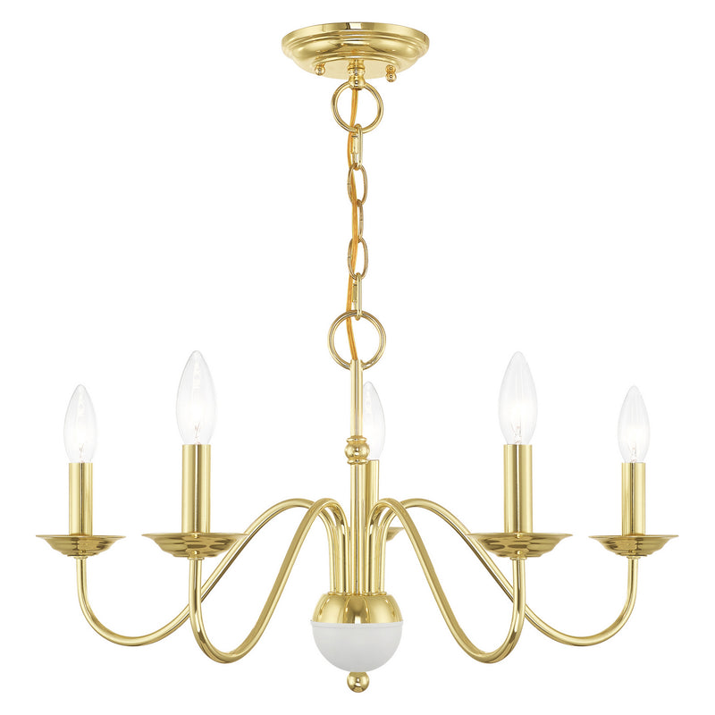Livex Lighting 52165-02 Five Light Chandelier, Polished Brass w/ White