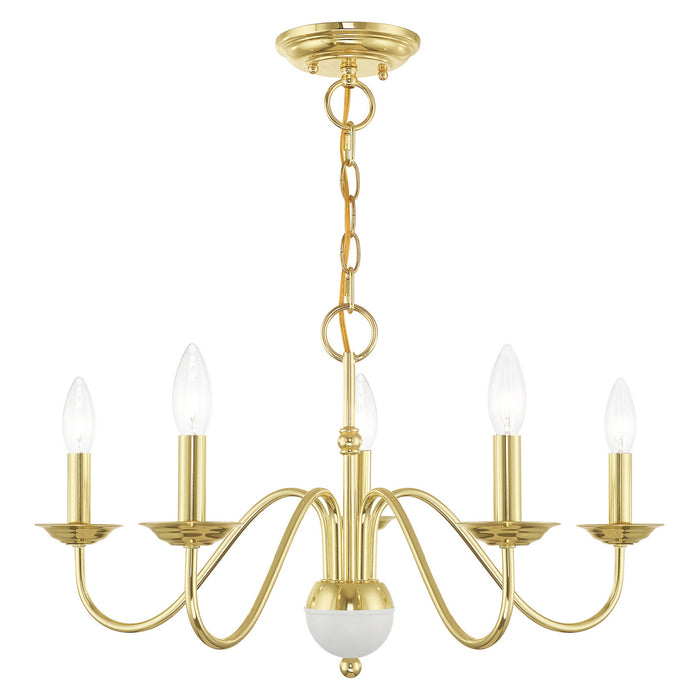 Livex Lighting 52165-02 Five Light Chandelier, Polished Brass w/ White