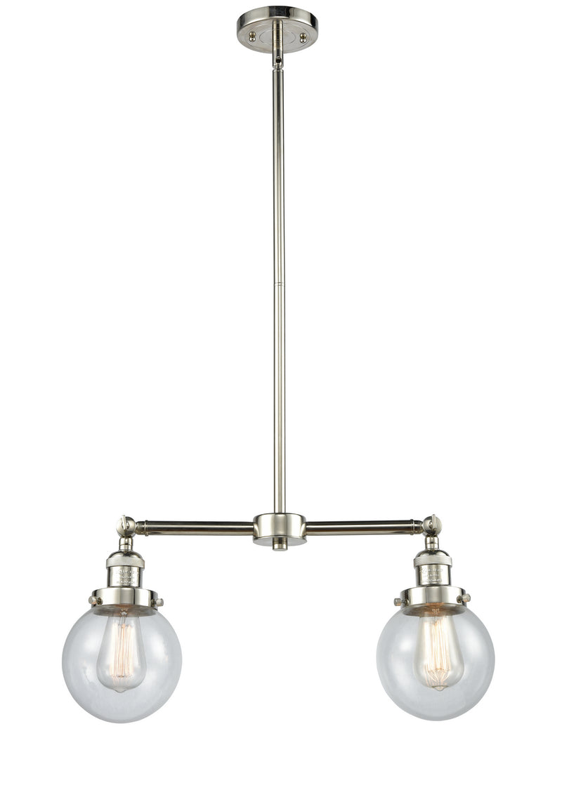 Innovations 209-PN-G202-6 Two Light Island Pendant, Polished Nickel