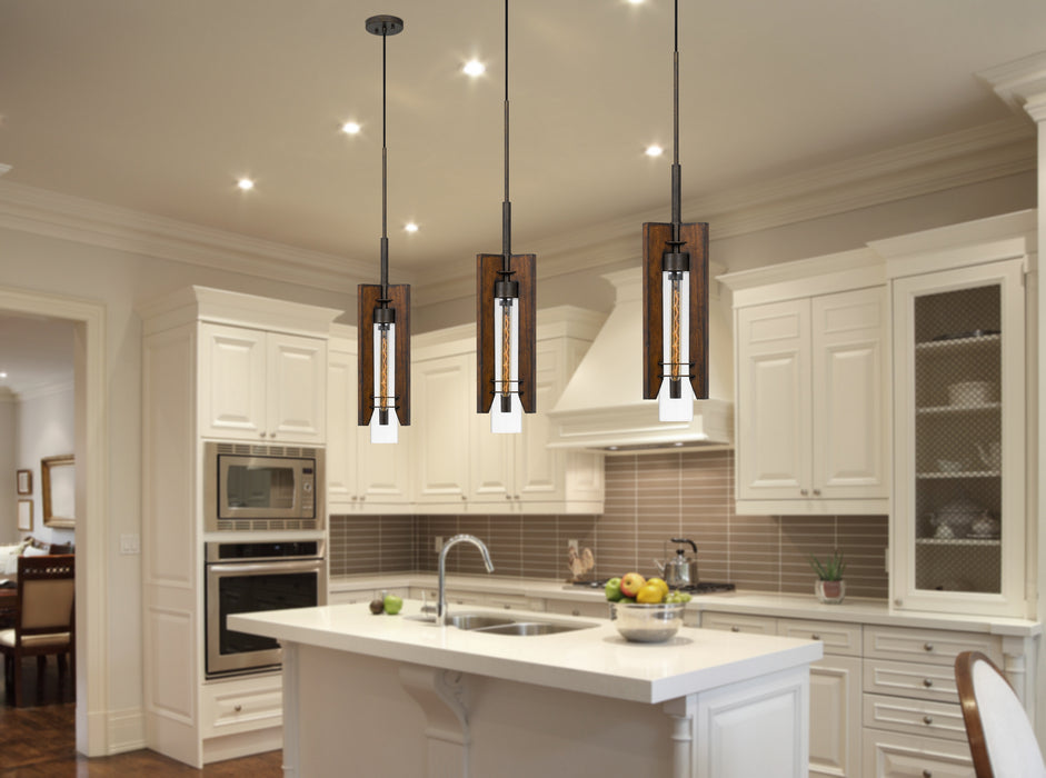 Cal Lighting FX-3690-1 One Light Pendant, Pine/Iron