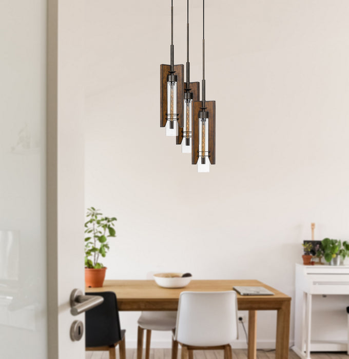 Cal Lighting FX-3690-3 Three Light Pendant, Pine/Iron