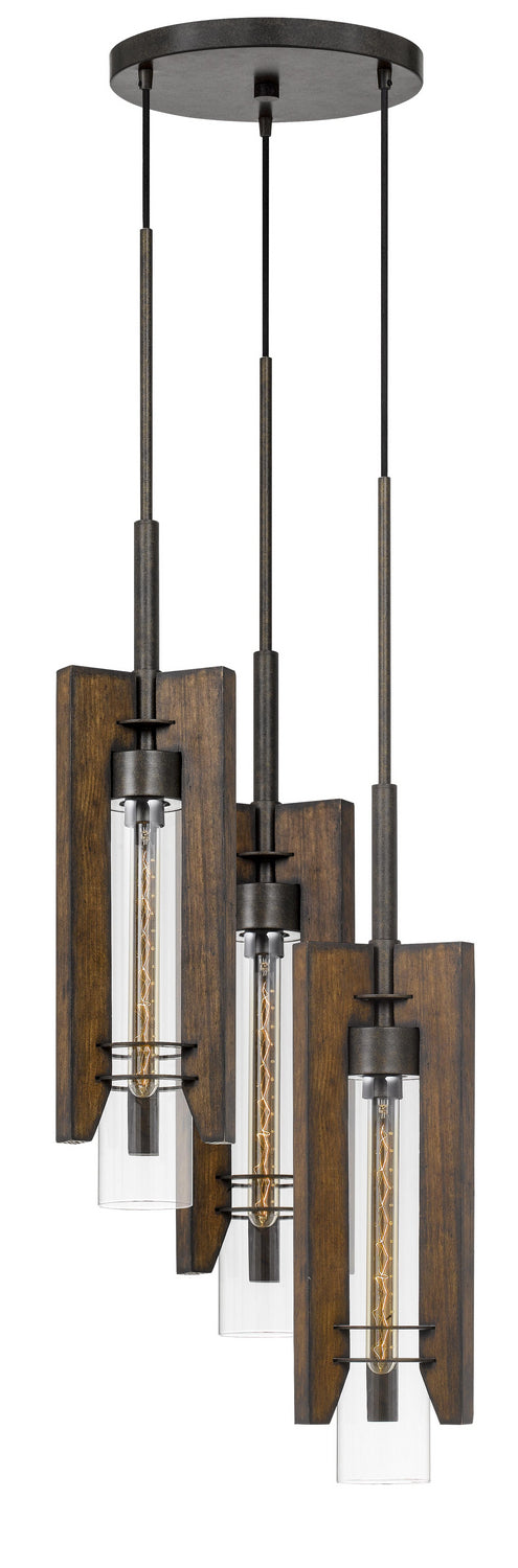 Cal Lighting FX-3690-3 Three Light Pendant, Pine/Iron