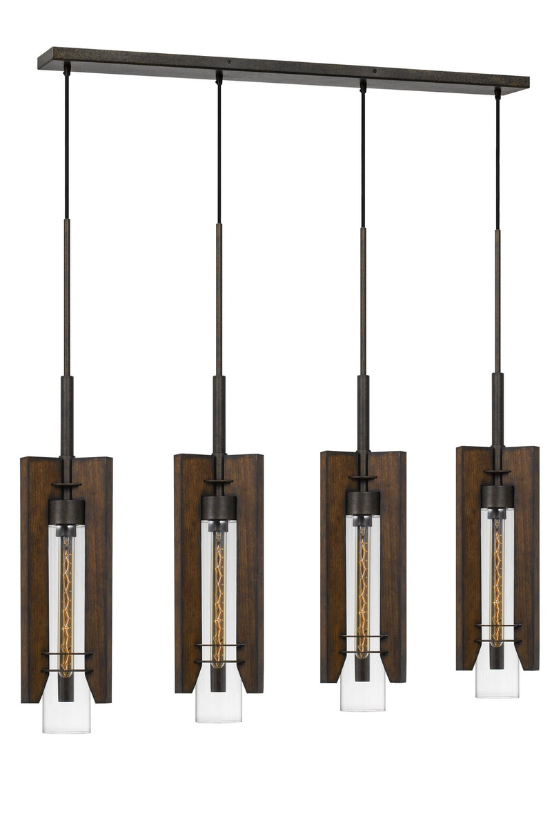 Cal Lighting FX-3690-4 Four Light Pendant, Pine/Iron