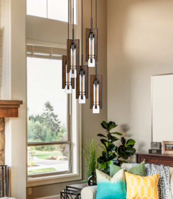 Cal Lighting FX-3690-5 Five Light Pendant, Pine/Iron