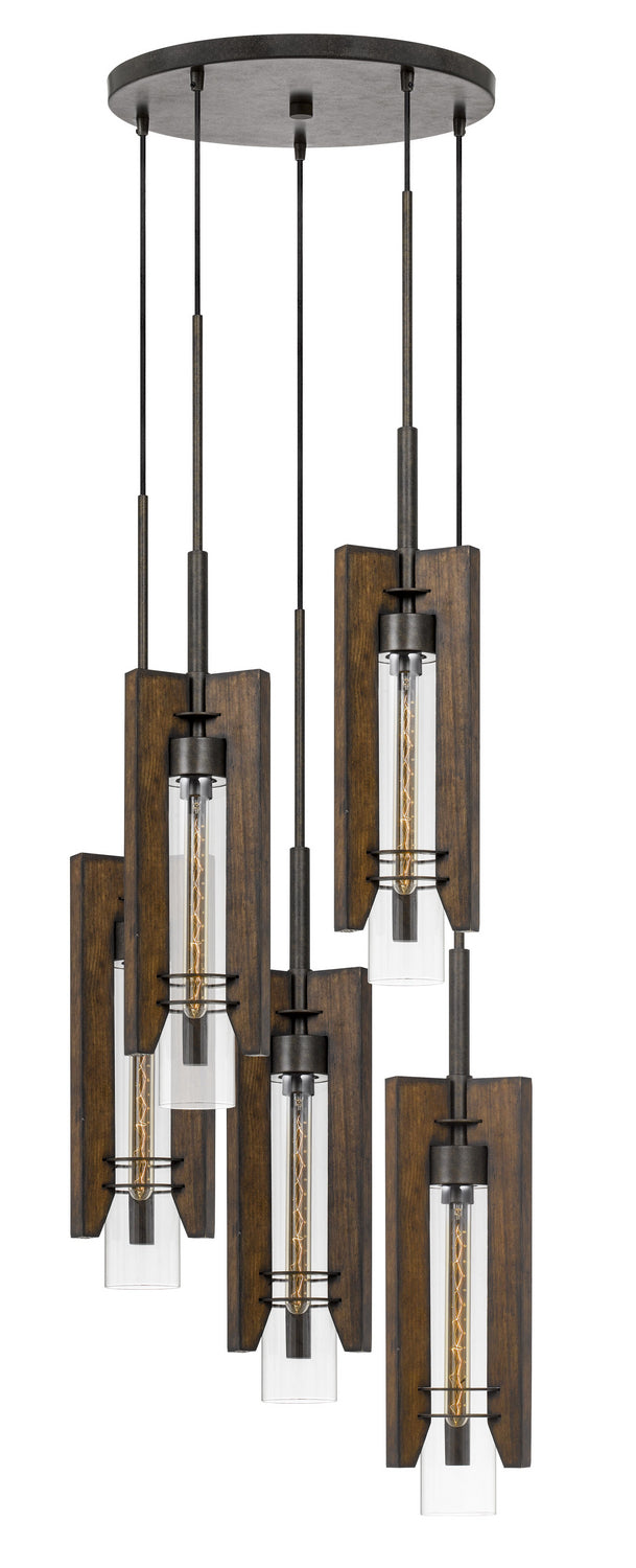Cal Lighting FX-3690-5 Five Light Pendant, Pine/Iron