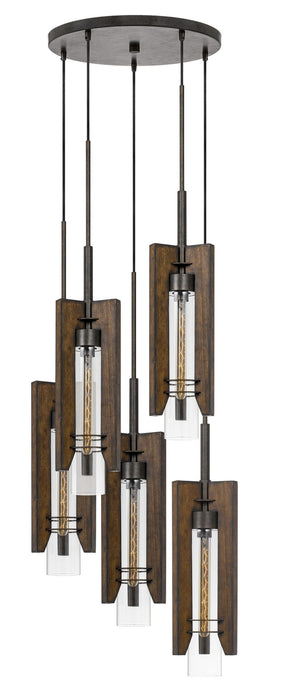 Cal Lighting FX-3690-5 Five Light Pendant, Pine/Iron
