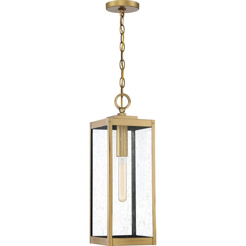Quoizel WVR1907A One Light Outdoor Hanging Lantern, Antique Brass