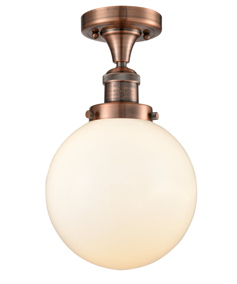 Innovations 517-1CH-AC-G201-8 One Light Semi-Flush Mount, Antique Copper