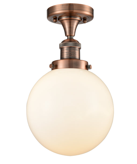 Innovations 517-1CH-AC-G201-8 One Light Semi-Flush Mount, Antique Copper