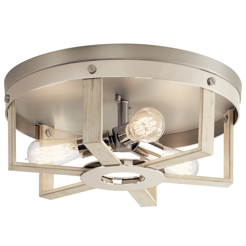 Kichler 44293WWW Three Light Flush Mount, White Washed Wood