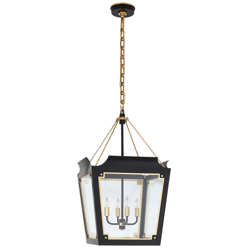 Visual Comfort Signature JN 5020MBK/G-CG Four Light Lantern, Matte Black with Gild