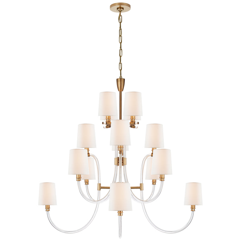 Visual Comfort Signature JN 5030CG/AB-L 16 Light Chandelier, Clear Acrylic with Antique Brass