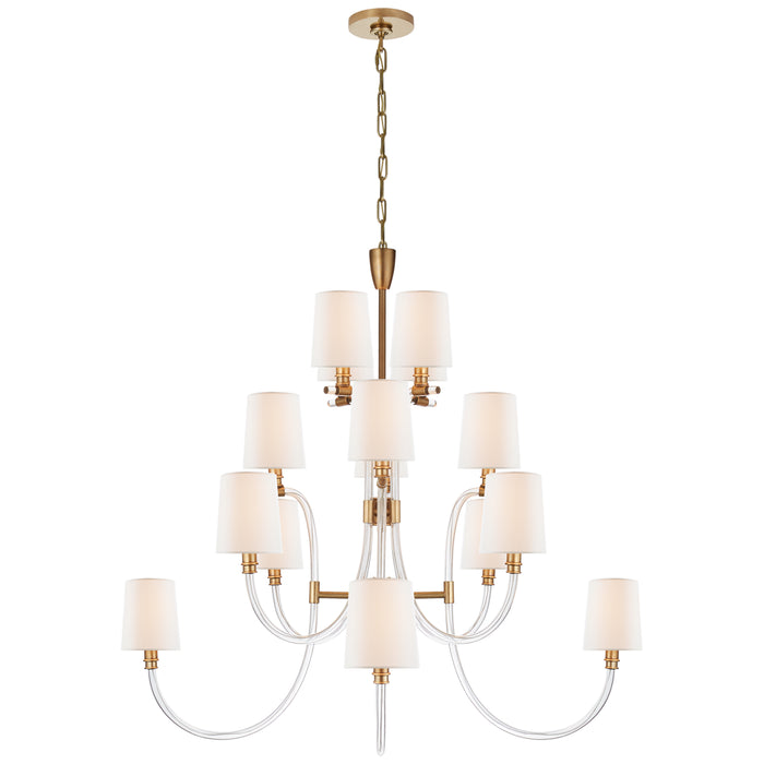 Visual Comfort Signature JN 5030CG/AB-L 16 Light Chandelier, Clear Acrylic with Antique Brass