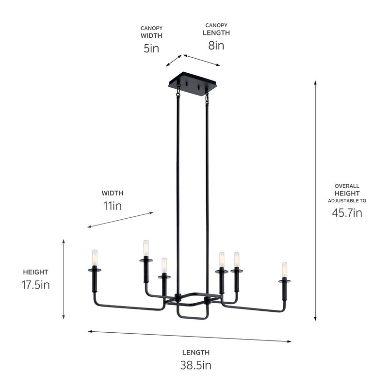 Kichler 43362BK Six Light Linear Chandelier, Black